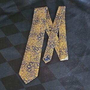 Paul Fredrick Gold and Blue Silk Tie with Paisley Design